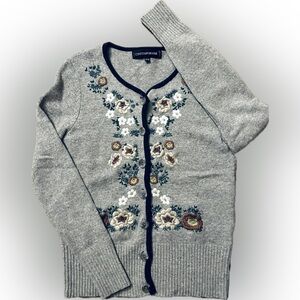 Gray Floral Embroidered Sweater